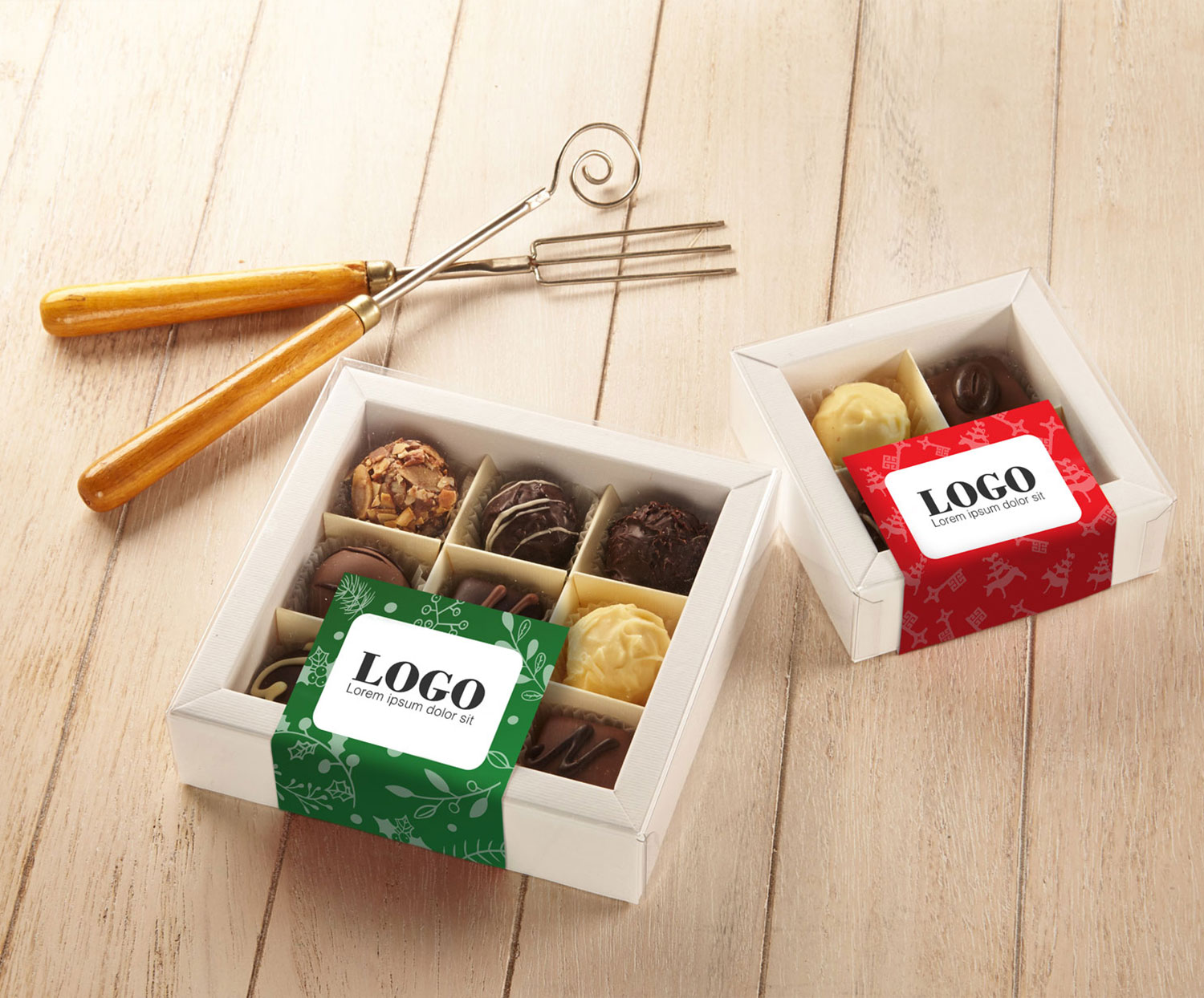 In Handarbeit verzierte Pralinen